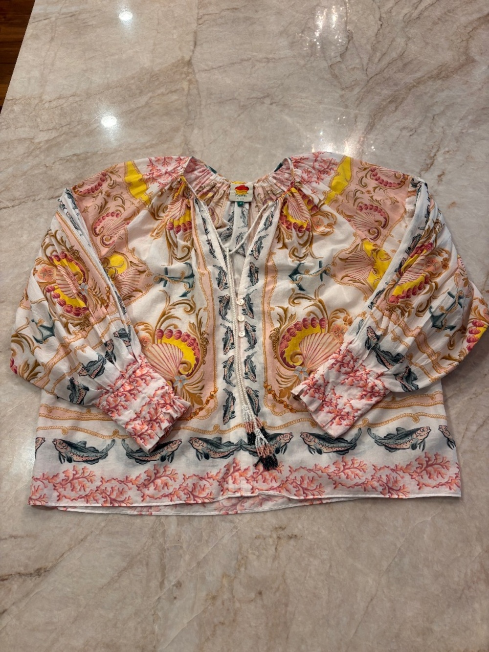 Farm Rio Maritime Magic Long Sleeve Peasant Blouse